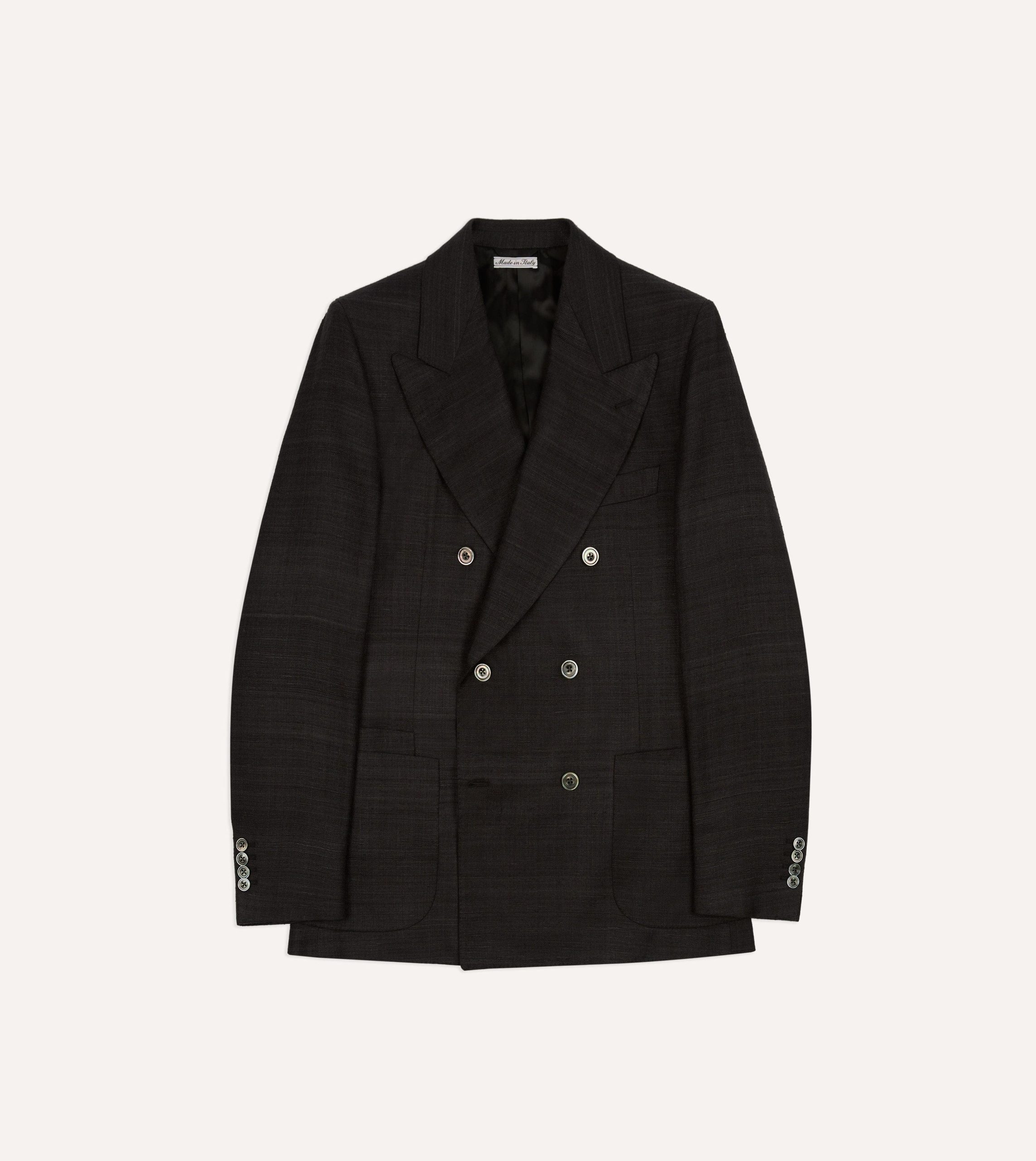 Black Tussah Silk Double-Breasted Evening Jacket