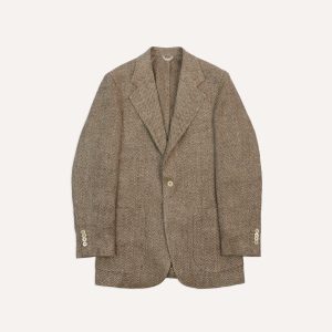 Brown Herringbone Linen-Silk Blazer