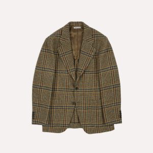 Brown and Teal Prince of Wales Check Tweed Blazer