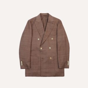 Brown Tussah Silk Double-Breasted Tailored Jacket