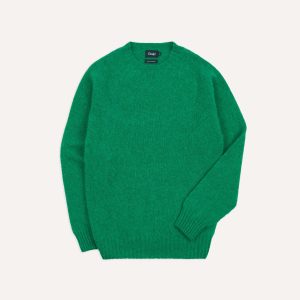 Green Brushed Shetland Crew Neck Jumper