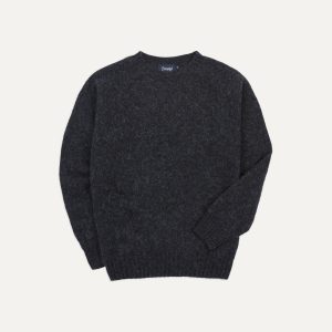 Dark Grey Brushed Shetland Crew Neck Jumper