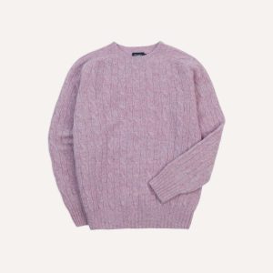 Lilac Brushed Cable Knit Shetland Crew Neck Jumper