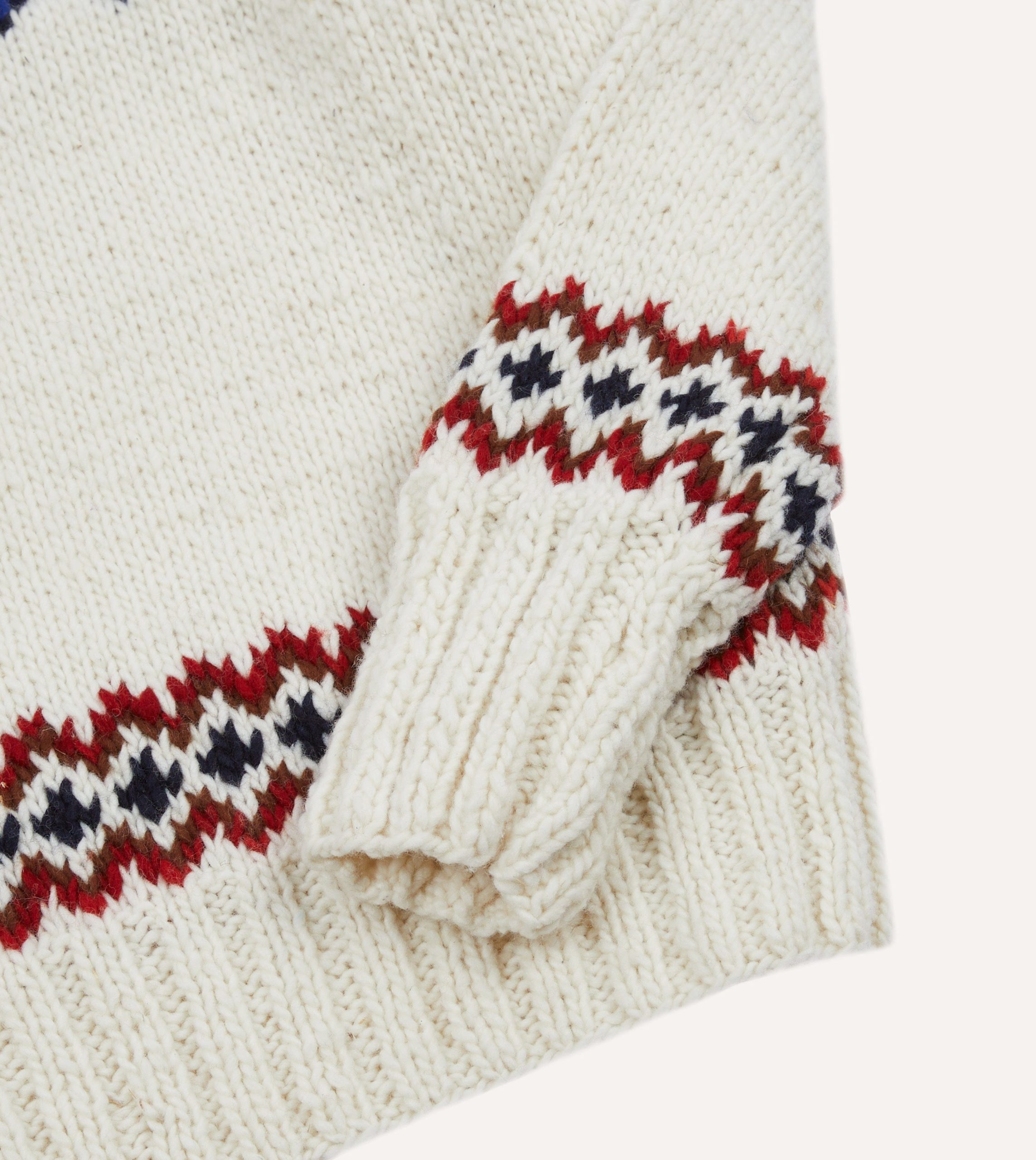 Chamula for Drake's Ecru and Red Fairisle Merino Jumper - Image 4