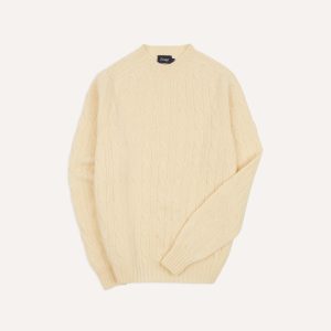 Ecru Brushed Shetland Cable Knit Crew Neck Jumper