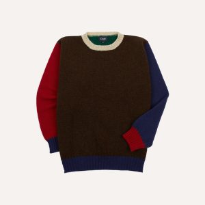 Brown Multi Colourblock Brushed Shetland Crew Neck Jumper
