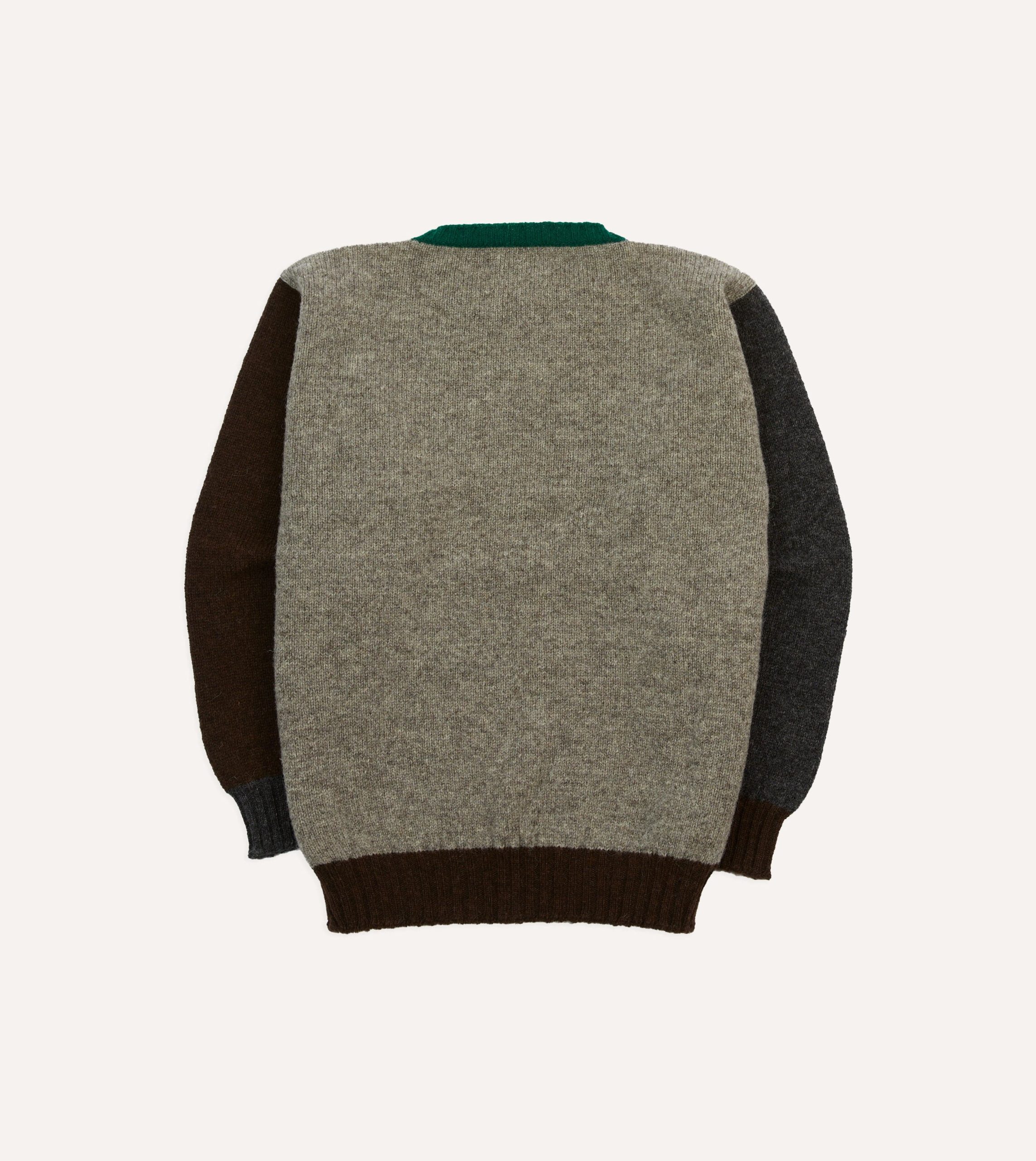 Ecru Multi Colourblock Brushed Shetland Crew Neck Jumper - Image 5
