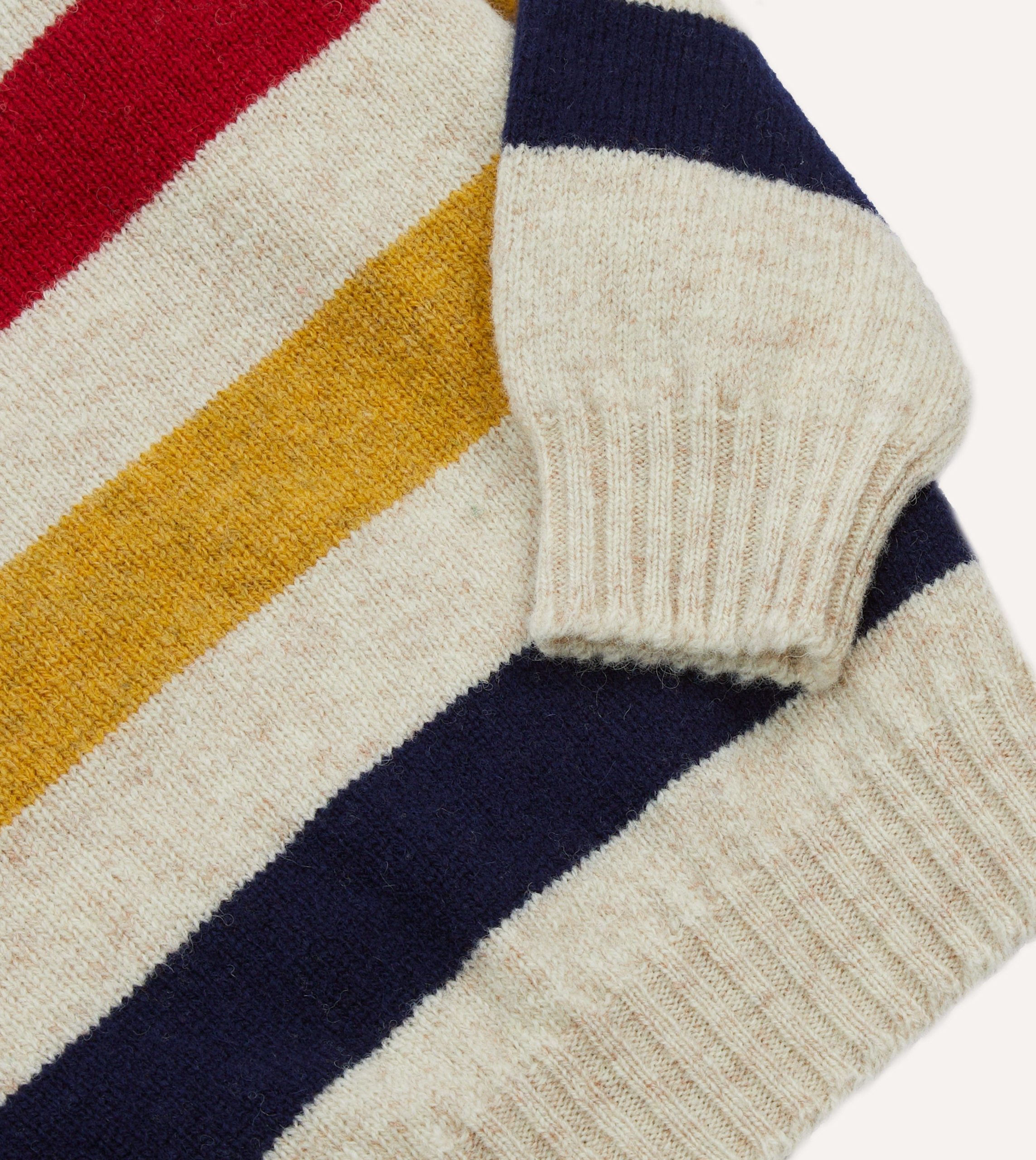 Ecru Multi Thick Stripe Brushed Shetland Crew Neck Jumper - Image 4