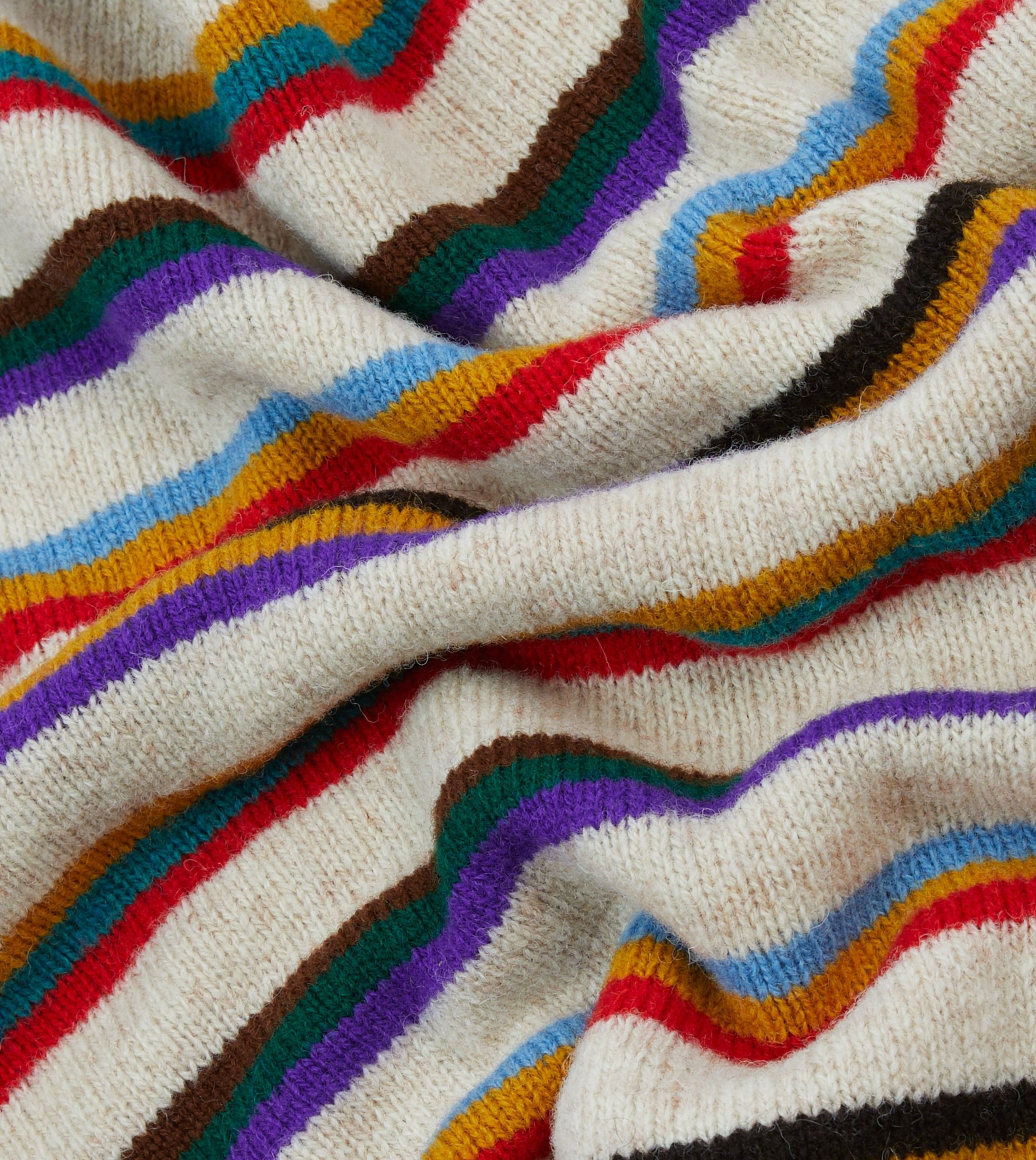 Ecru Multi Thin Stripe Brushed Shetland Crew Neck Jumper - Image 2