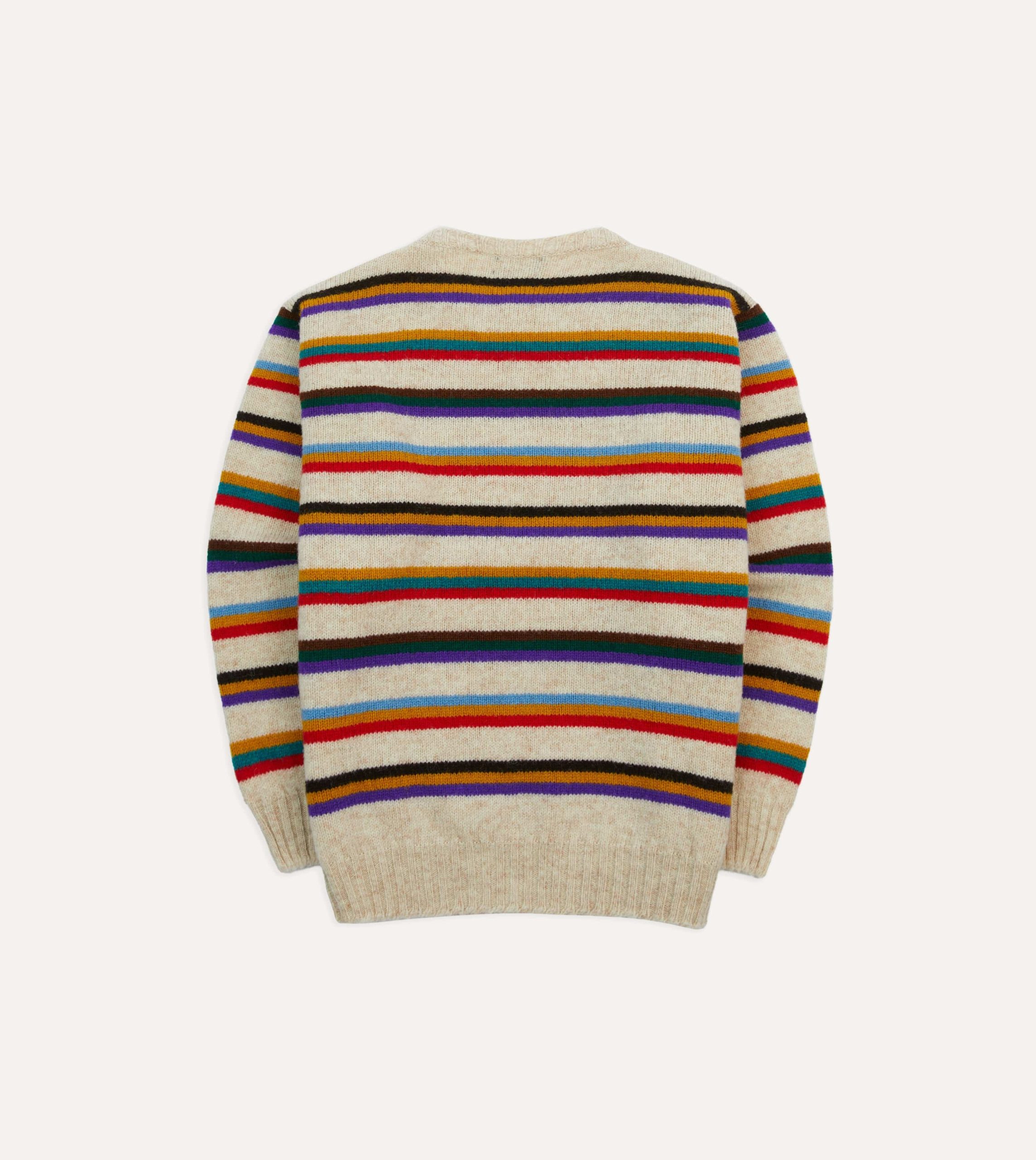 Ecru Multi Thin Stripe Brushed Shetland Crew Neck Jumper - Image 5