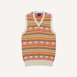 Beige Cotton Cashmere Kilim Knit Vest