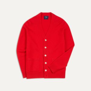 Red Lambswool 6 Button Cardigan
