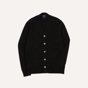 Black Lambswool 6 Button Cardigan