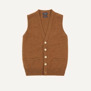 Light Brown Lambswool Sleeveless Cardigan