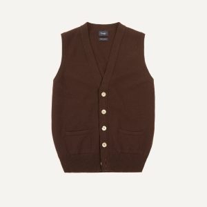 Brown Lambswool Sleeveless Cardigan