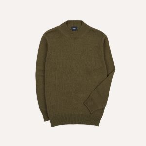 Olive Cotton Mock Neck Jumper