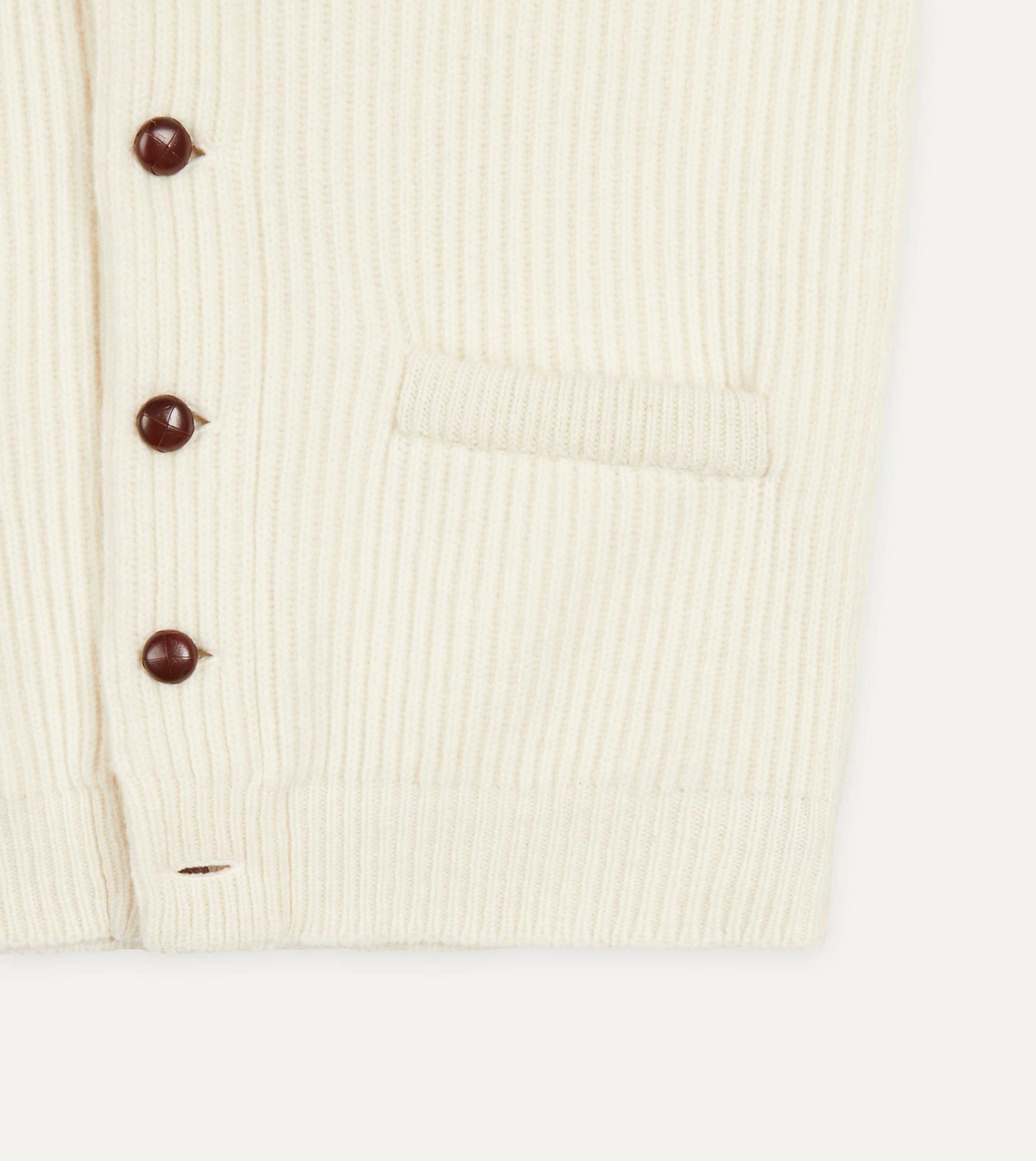 Ecru Lambswool Shawl Collar Cardigan - Image 5