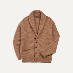 Camel Lambswool Shawl Collar Cardigan