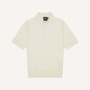 Ecru Knitted Linen-Cotton Short-Sleeve Polo Shirt