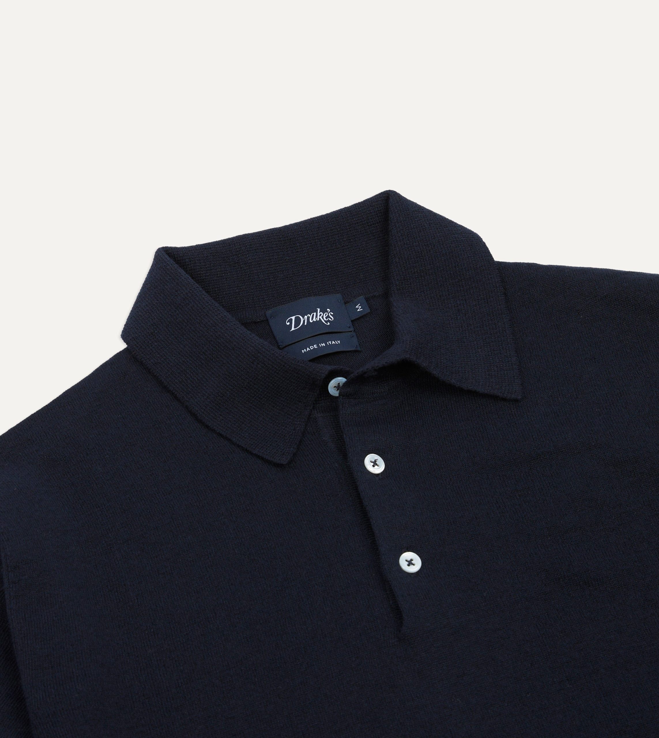 Navy Knitted Linen-Cotton Short-Sleeve Polo Shirt - Image 3