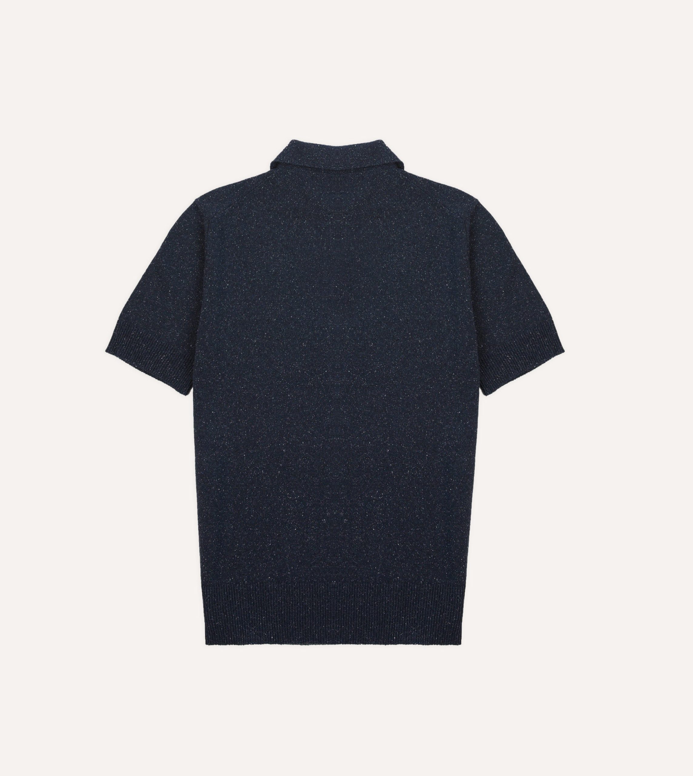 Navy Knitted Silk Short-Sleeve Polo Shirt - Image 4
