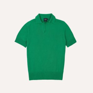 Green Knitted Silk Short-Sleeve Polo Shirt