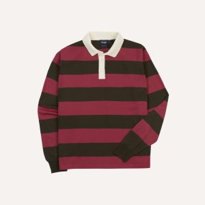 Pink and Olive Block Stripe Knitted Rugby Shirt