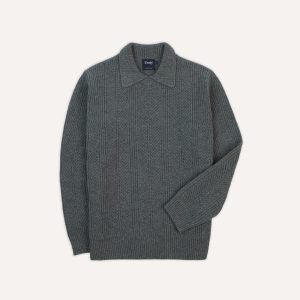 Grey Alpaca Lambswool Integral Collar Jumper