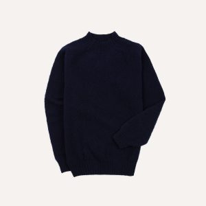 Navy Brushed Shetland Mock Neck Jumper