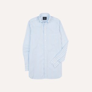 Blue Broad Stripe Cotton Poplin Button-Down Shirt