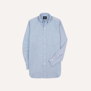 Mid-Blue Cotton Oxford Cloth Button-Down Shirt