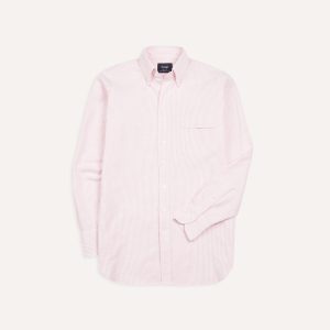 Pale Pink Ticking Stripe Cotton Oxford Cloth Button-Down Shirt