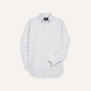 Light Green Ticking Stripe Cotton Oxford Cloth Button-Down Shirt