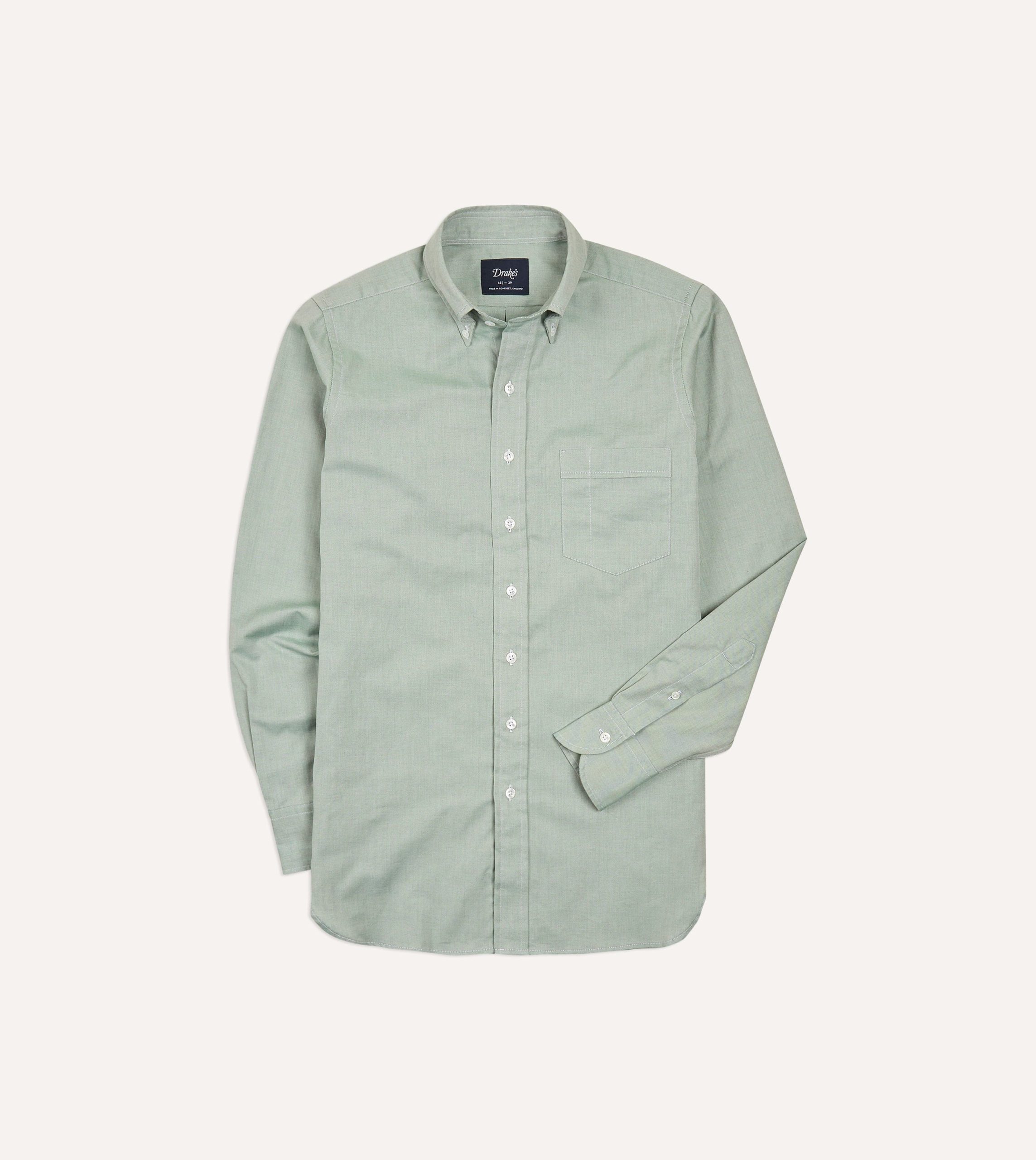 Green Pinpoint Oxford Cotton Cloth Button-Down Shirt