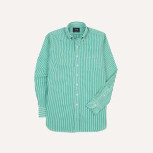 Green Narrow Stripe Cotton Poplin Button-Down Shirt