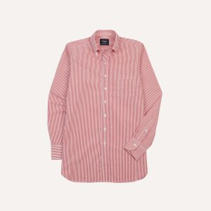 Red Narrow Stripe Cotton Poplin Button-Down Shirt