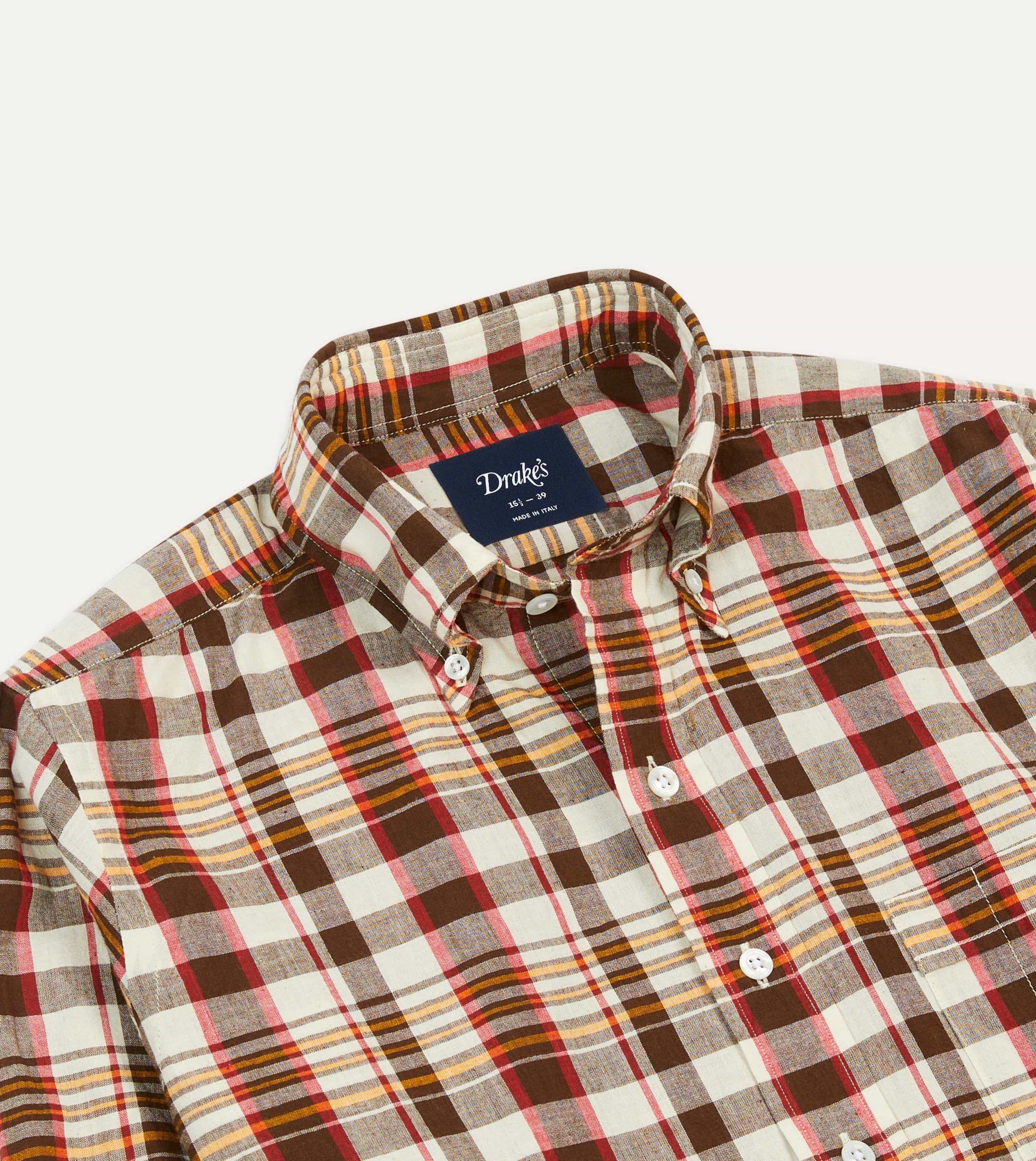 Brown and Red Madras Check Cotton Button-Down Shirt - Image 3