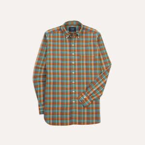 Orange and Blue Madras Check Cotton Button-Down Shirt
