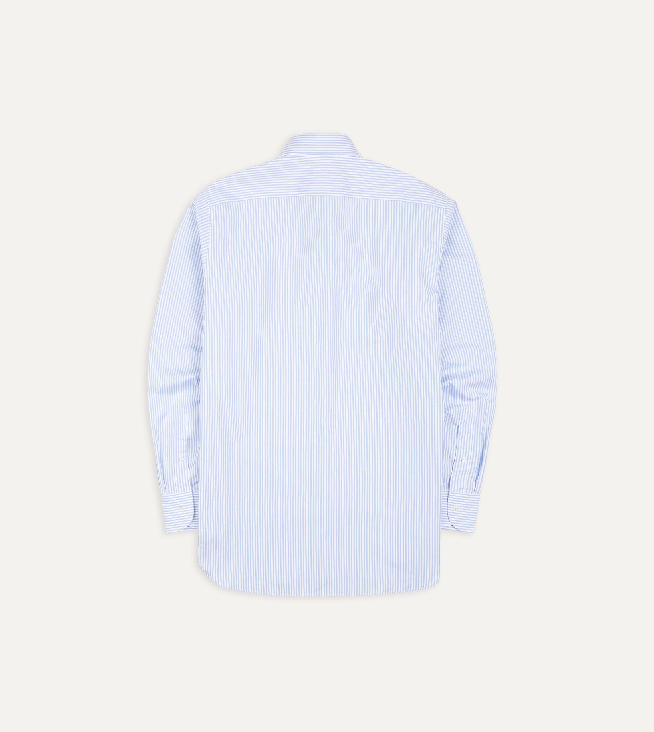 Sky Blue and White Bengal Stripe Spread Collar Cotton Poplin Shirt - Image 3