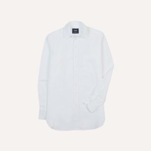 White Cotton Oxford Cloth Long Point Collar Shirt