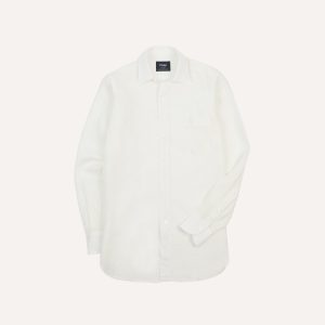 Ecru Linen Long Point Collar Shirt