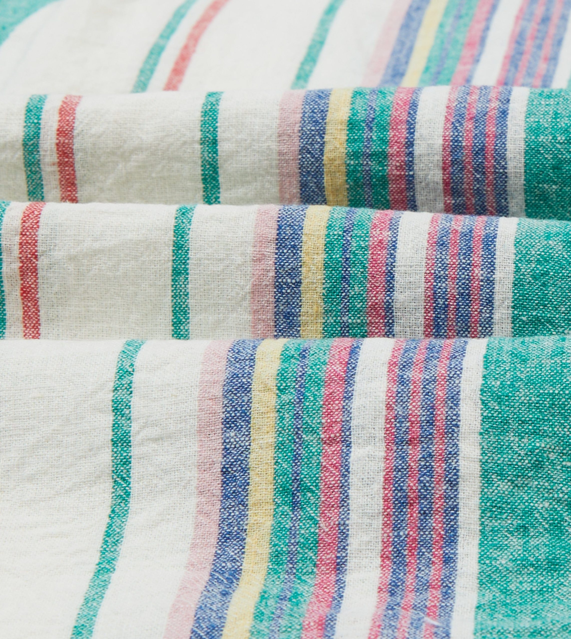 Ecru. Purple and Green Stripe Linen-Cotton Long Point Collar Shirt - Image 2