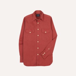 Red Cotton Long Point Collar Work Shirt