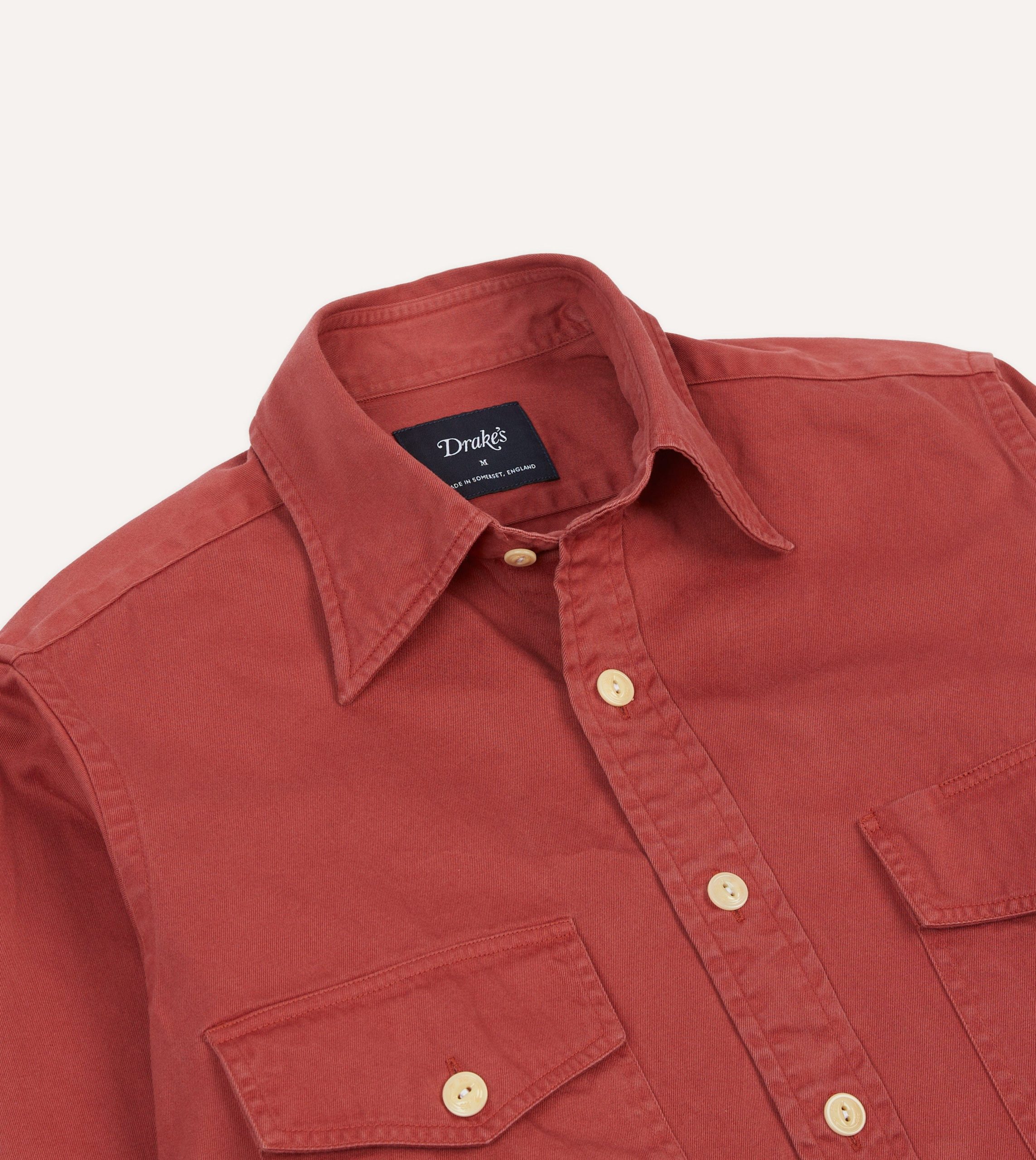 Red Cotton Long Point Collar Work Shirt - Image 3
