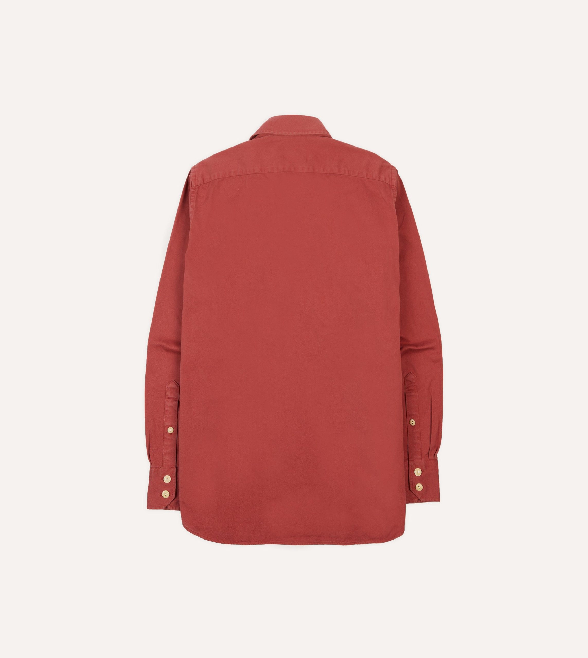 Red Cotton Long Point Collar Work Shirt - Image 6