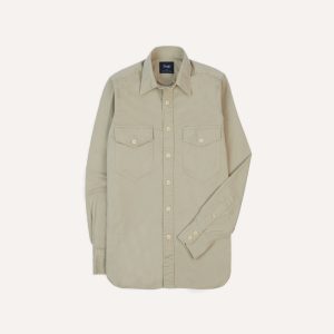 Stone Cotton Long Point Collar Work Shirt
