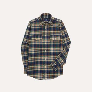 Indigo Check Cotton Two-Pocket Work Shirt