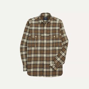 Brown Check Brushed Cotton Two-Pocket Work Shirt
