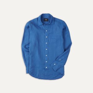 Bright Navy Linen Spread Collar Shirt