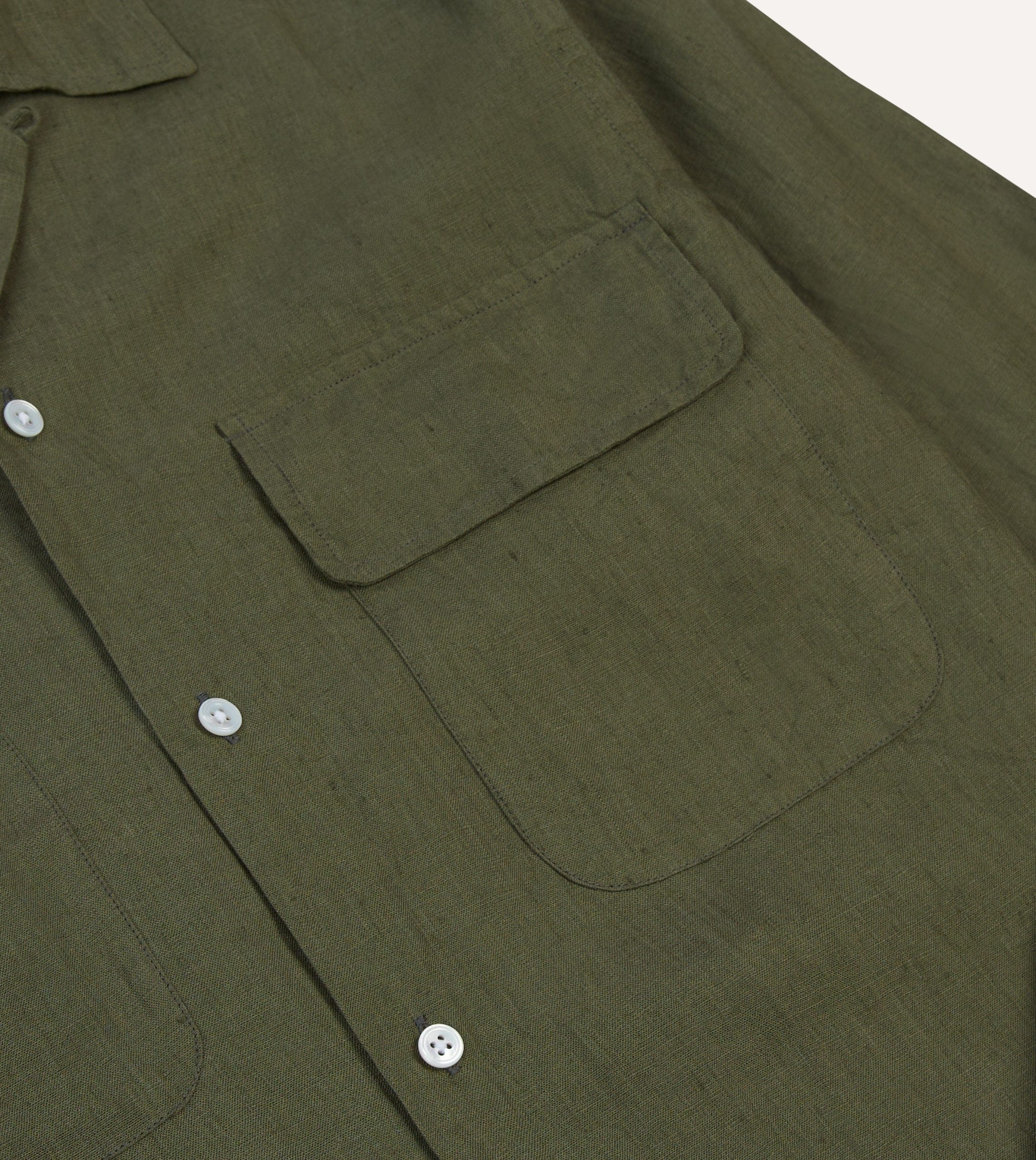 Khaki Linen Camp Collar Long Sleeve Shirt - Image 4